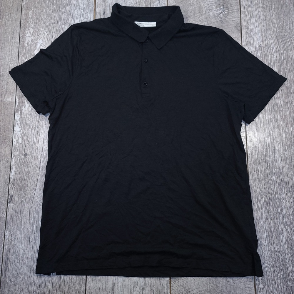 Icebreaker Polo Shirt Mens L Black 100% Wool Short Sleeve Tech Lite Top
